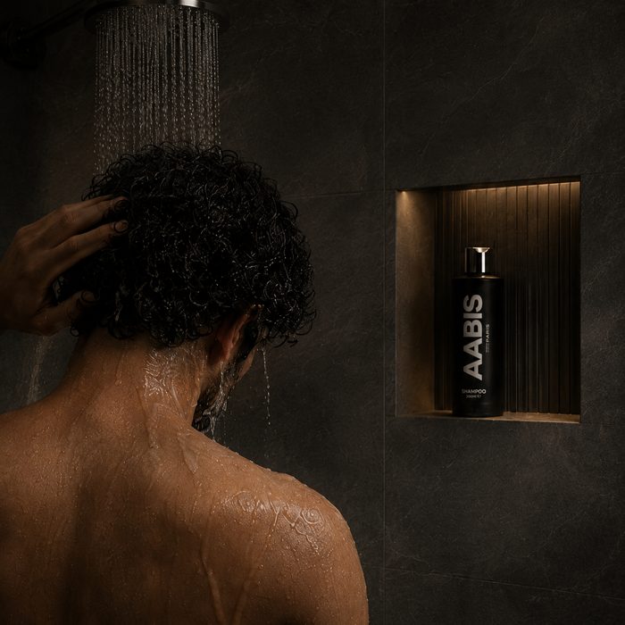 Wetting hair thoroughly in the shower